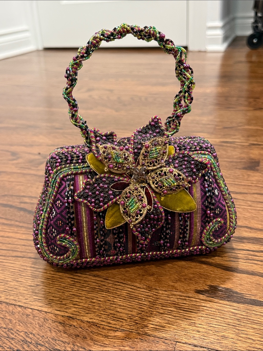 Vintage Retired Mary Frances Beaded Flower Handbag Multicolor Collector Handbag